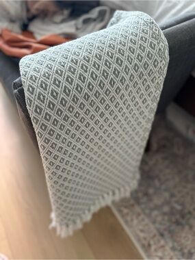 Luxury Gray & Ivory Woven Throw Blanket | Four Seasons Spa Gift | Tassel Fringe